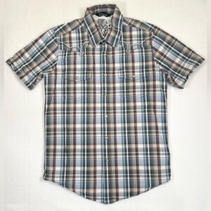 7 DIAMONDS Mens Short Sleeve Western Plaid Pearl Snap Rodeo Cowboy M Yellowstone